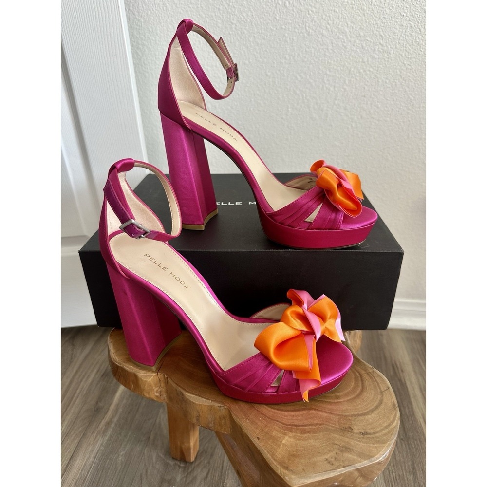 Pelle Moda Platform Heels 10 NEW w Box Pink‎ Satin Bow Ankle Strap Barbie Bridal